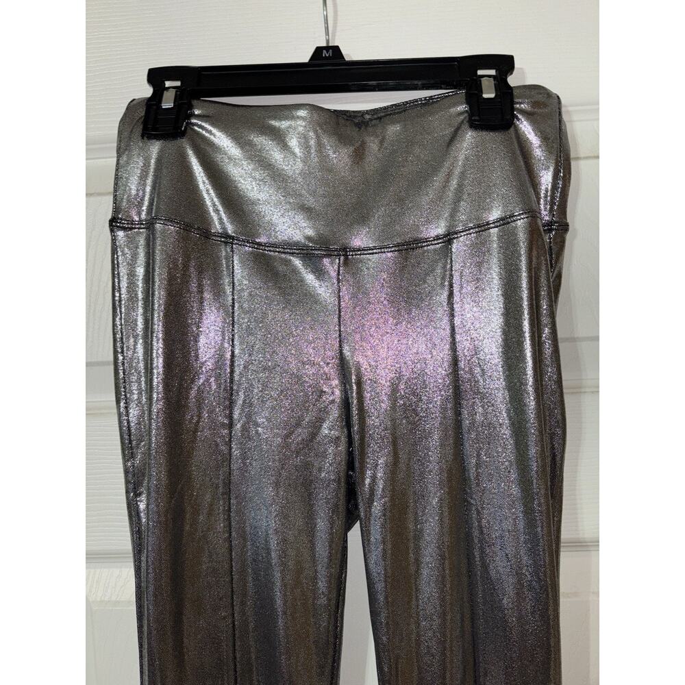 Halara XS Leggings Black Silver Spandex Flare Foil Holographic Metallic Disco